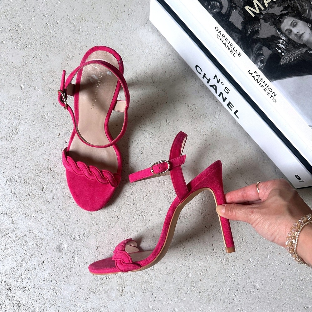 Stuart Weitzman Suede Dancer Twistie Braided Stiletto Sandals Ankle Strap 7